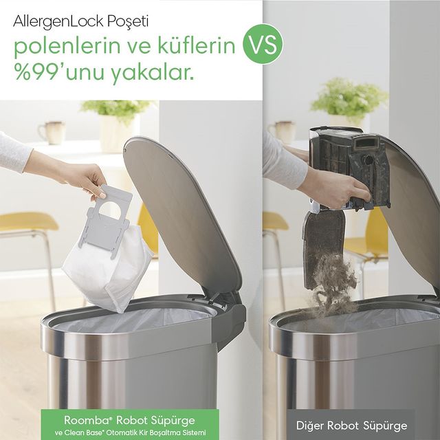 CleanBase Otomatik Kir Boşaltma istasyonundaki kilitli toz torbaları polen ve küfleri yakalayarak alerjenlerden arınmış bir evi garanti eder.

#iRobot #Roomba #CleanBase #Roombai3+ #Roombai7+ #Roombas9+ #robotsüpürge #ZamanSizin