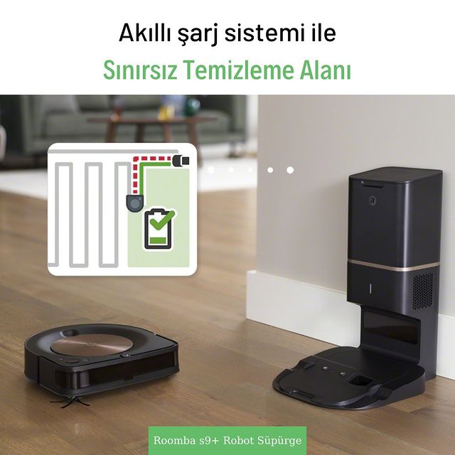 Roomba s9+ akıllı robot süpürge, şarjı azaldığında istasyonuna döner, şarjını doldurur ve temizliğe kaldığı yerden devam eder.

#iRobot #Roombas9+ #AkıllıRobotSüpürge #SınırsızTemizlemeAlanı